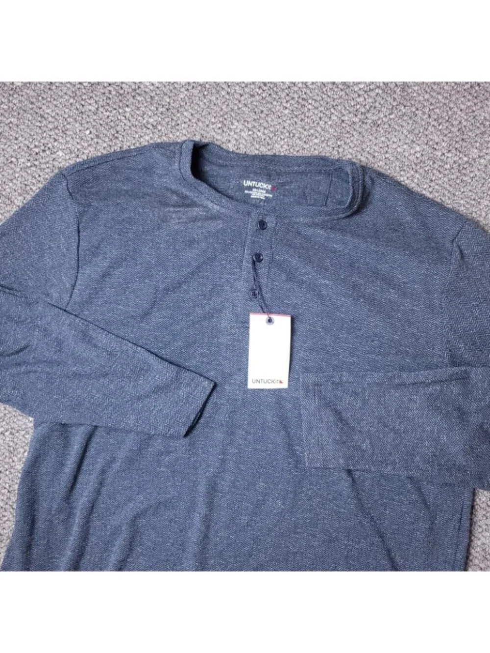 UNTUCKit Harrow Henley Shirt Mens 2XL  Blue Button Long Sleeve Cotton Polyester